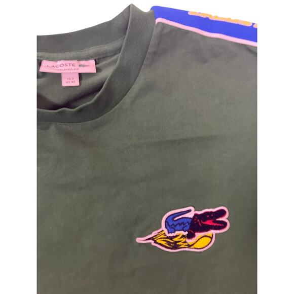 Lacoste Holiday Banded T-Shirt XS Fits Like M Red Green Stripe Tee Embroidered - Picture 3 of 6